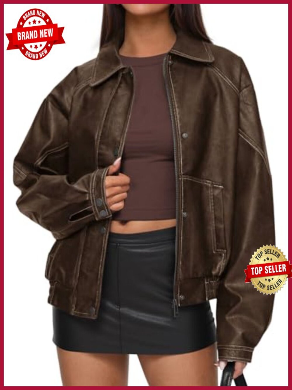 Oversized Faux Leather Moto Biker Jacket - Fall Winter Women's
